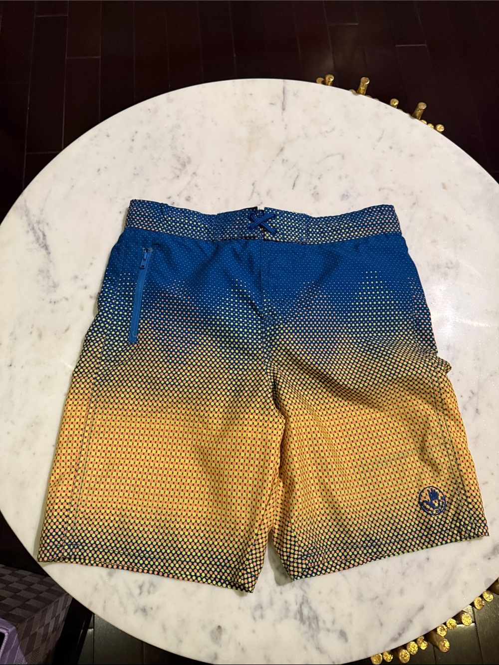 Body Glove Blue and Yellow Gradient Kids Swim Trunks with Zip Pocket